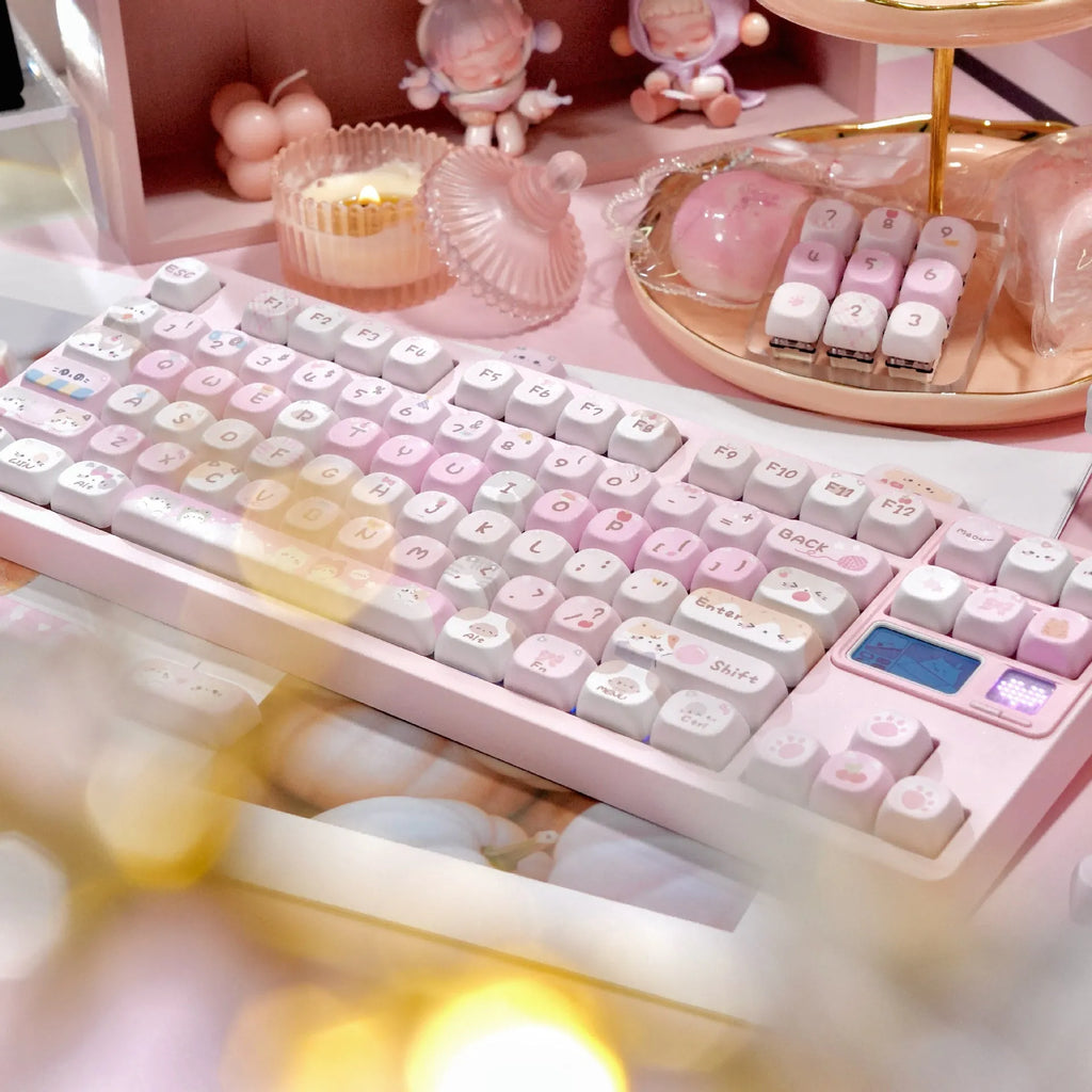 MOA height five-sided sublimation key caps with pink cartoon design for mechanical keyboards