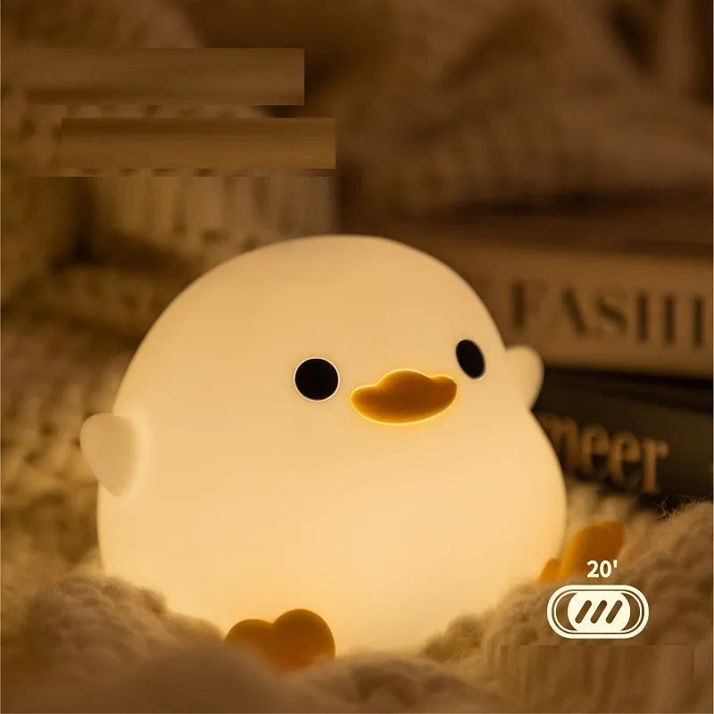 Doudou Duck silicone night light with squeeze control USB charging, 122x105x92mm