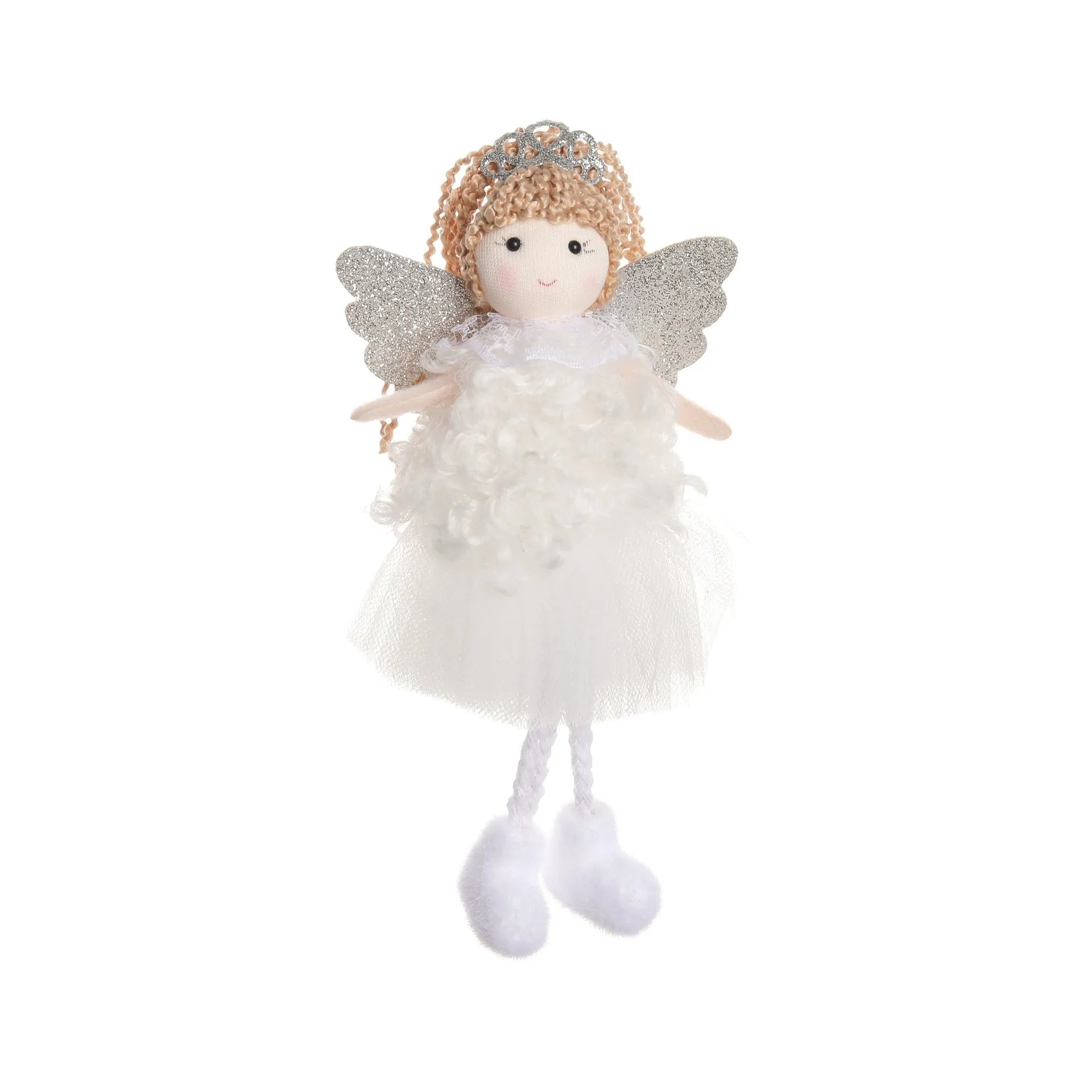 Christmas angel cartoon fabric pendant hair accessory for a girl's high ponytail in white, pink, or khaki.