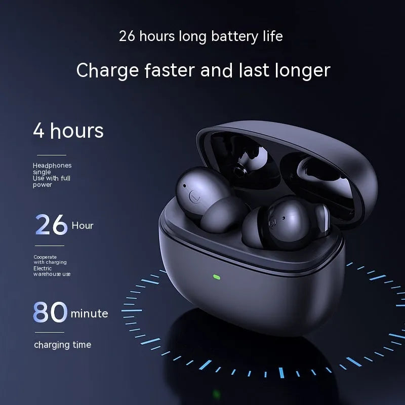 Wireless Bluetooth V5.3 in-ear headphones with ENC noise reduction, white colour, industrial style, digital display charging case