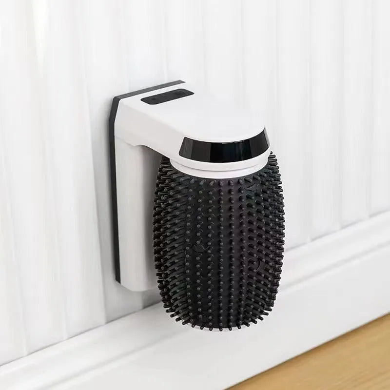 White automatic cat self groomer wall corner brush with silicone bristles and USB cable