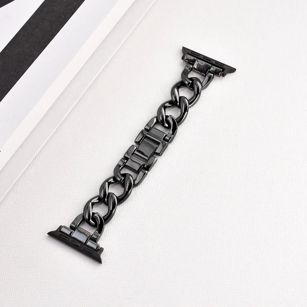 Metallic denim chain watch strap for Apple iPhone in silver, black, gold, rose gold, starlight colours
