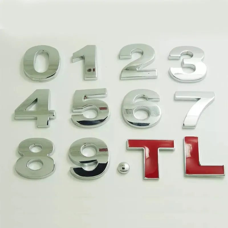 Metal 3D car bumper sticker with raised English letter on vehicle surface