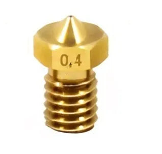 E3D brass 3D printer nozzle with M6 thread showing outlet aperture options