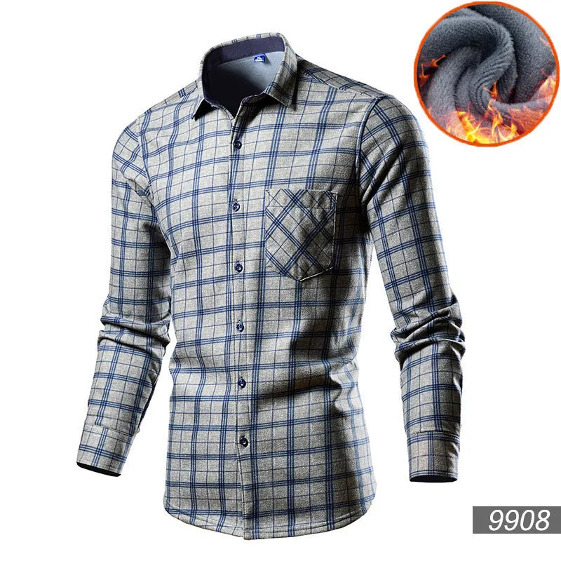 Men's fleece-lined cardigan shirt in solid colour with loose fit design
