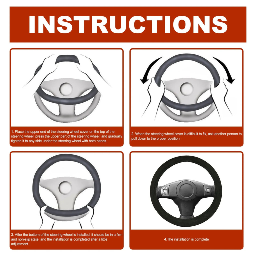 Black suede automobile steering wheel heating sleeve with power lines