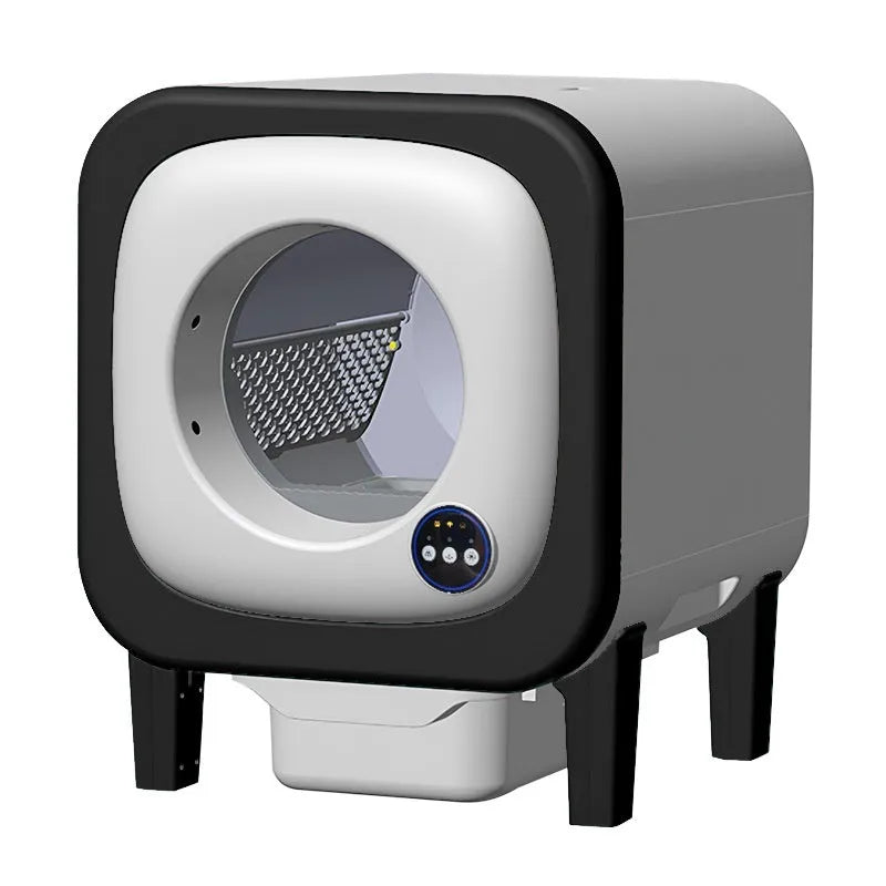 72-litre smart cat litter box in black with splash-proof ABS body and WiFi or video option