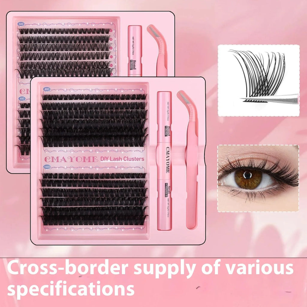 DIY single cluster artificial fibre false eyelashes set for natural thick mixed split styles