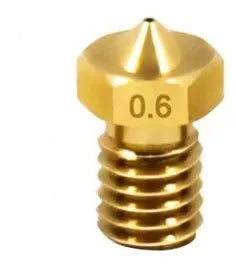 E3D brass 3D printer nozzle with M6 thread showing outlet aperture options
