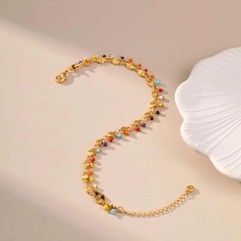 Candy colour small rice bead anklet national style women's 18K ornament KA0154