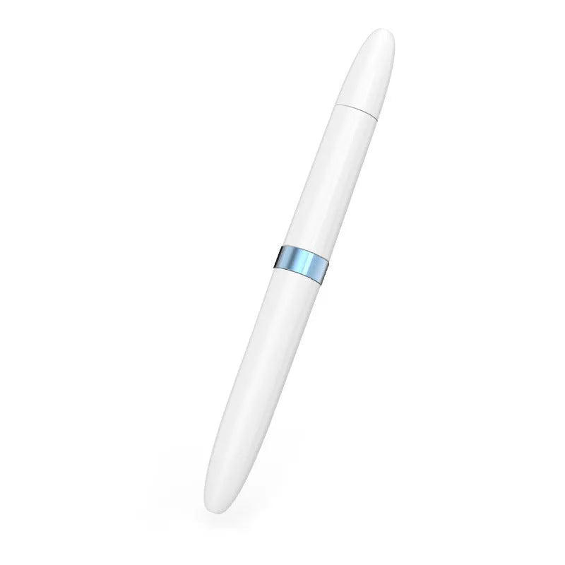 Blue headphone cleaning pen with metal nib, flocking sponge and long fine brush, 14 cm long