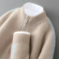 Half-height zip round neck slim fit wool sweater in raw velvet camel colour