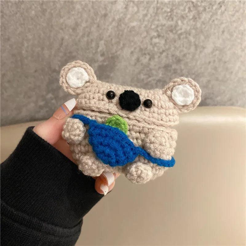 Hand-knitted koala bear design protective cover for Apple AirPods case.