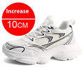 Casual breathable clunky sneakers with height-increasing insole, mesh lining, and rubber EVA PU sole in white, black, or grey.