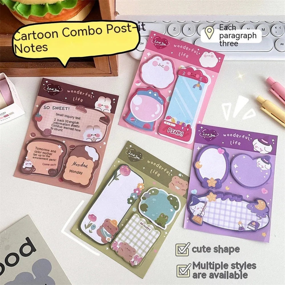 Cartoon sticky notes pad 60 sheets 10x13cm with four cover colour options