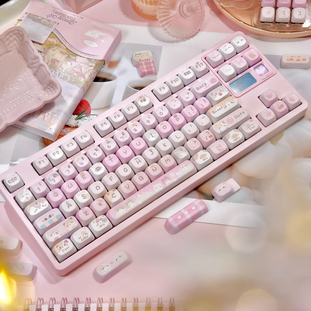 MOA height five-sided sublimation key caps with pink cartoon design for mechanical keyboards