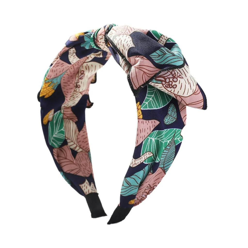 Floral French printed hair bow hair band in cloth with orchid and daisy design, pastoral style, one hair band
