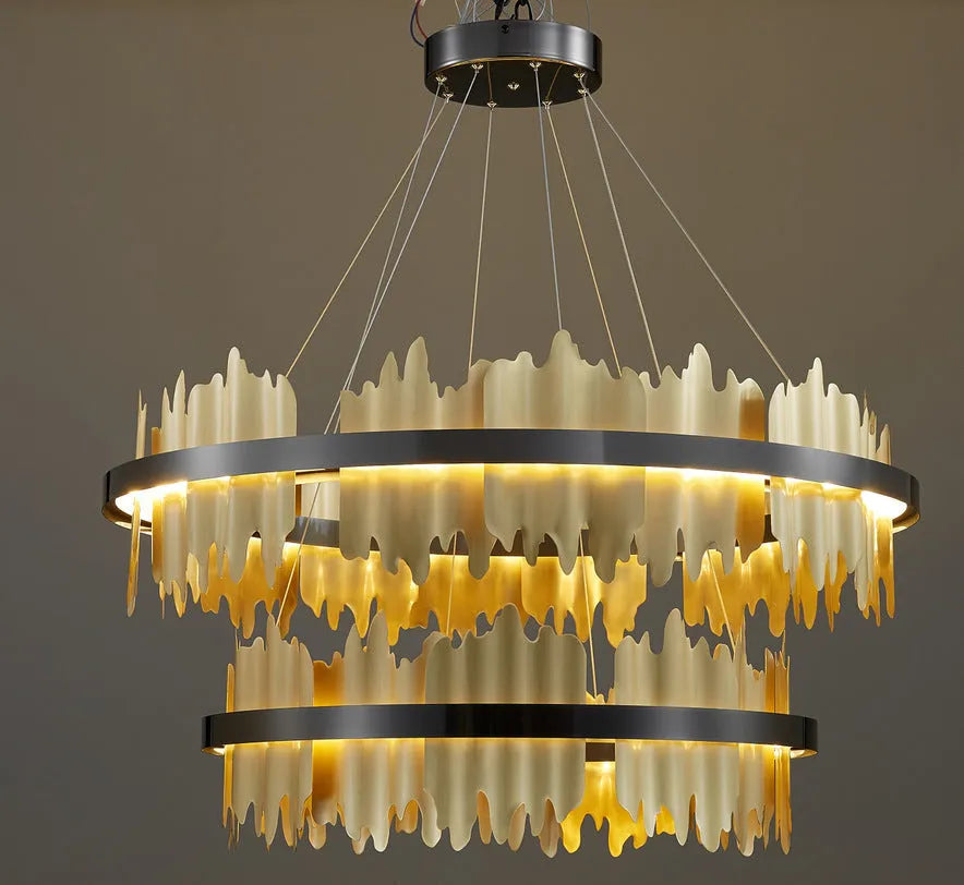 Postmodern Italian minimalist LED chandelier with organic glass shade in black (80x18cm size) for dining room