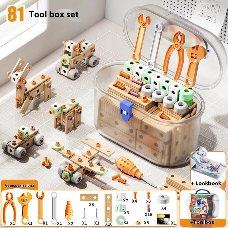 Children's plastic screw toy assembly set with colourful building blocks and storage box for boys aged 3-6