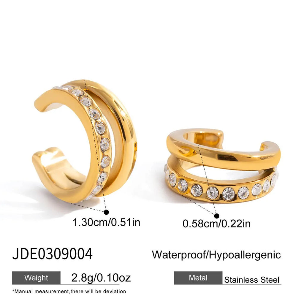 Women's stainless steel clip-on geometric ring earrings with electroplated finish in colours JDE0309004 and JDE0309005