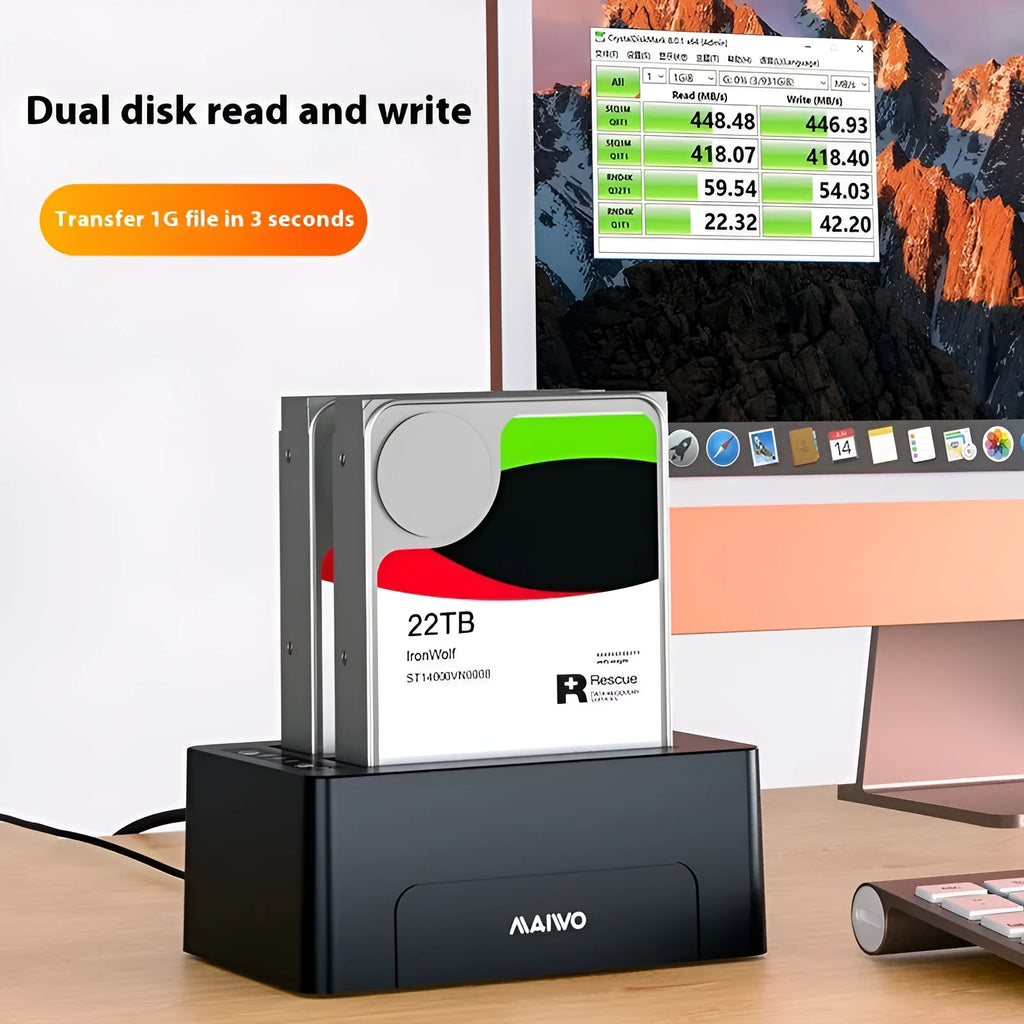 K3082 dual SATA hard disk dock with ABS plastic housing, supporting 2.5 and 3.5 inch drives