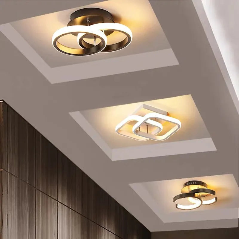 Nordic aluminium ceiling light with remote control in black colour for corridor entrance hall