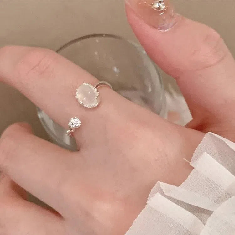 Moonstone texture ring for women, two-piece set, oval geometric shape, alloy plating, live edge style