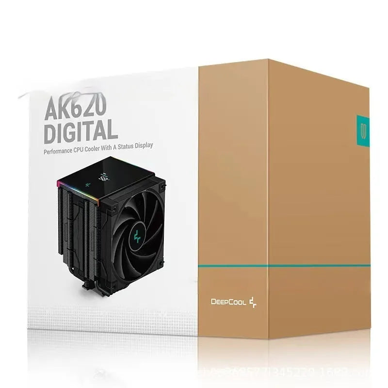 DeepCool AK Series black CPU tower air cooler with digital display and dual fans