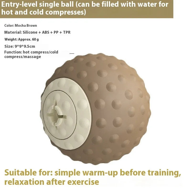 Green and caramel mocha massage balls with base for cold and hot compress muscle therapy