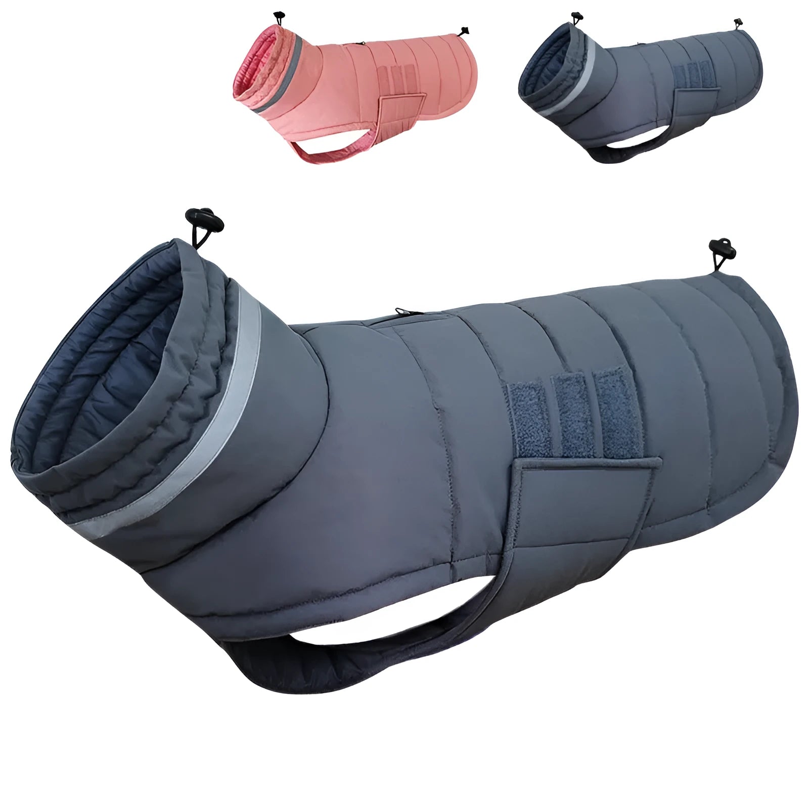 Dog trench coat cold-proof rain-proof in Gray Pink Red, sizes S XL, with bust and back length measurements