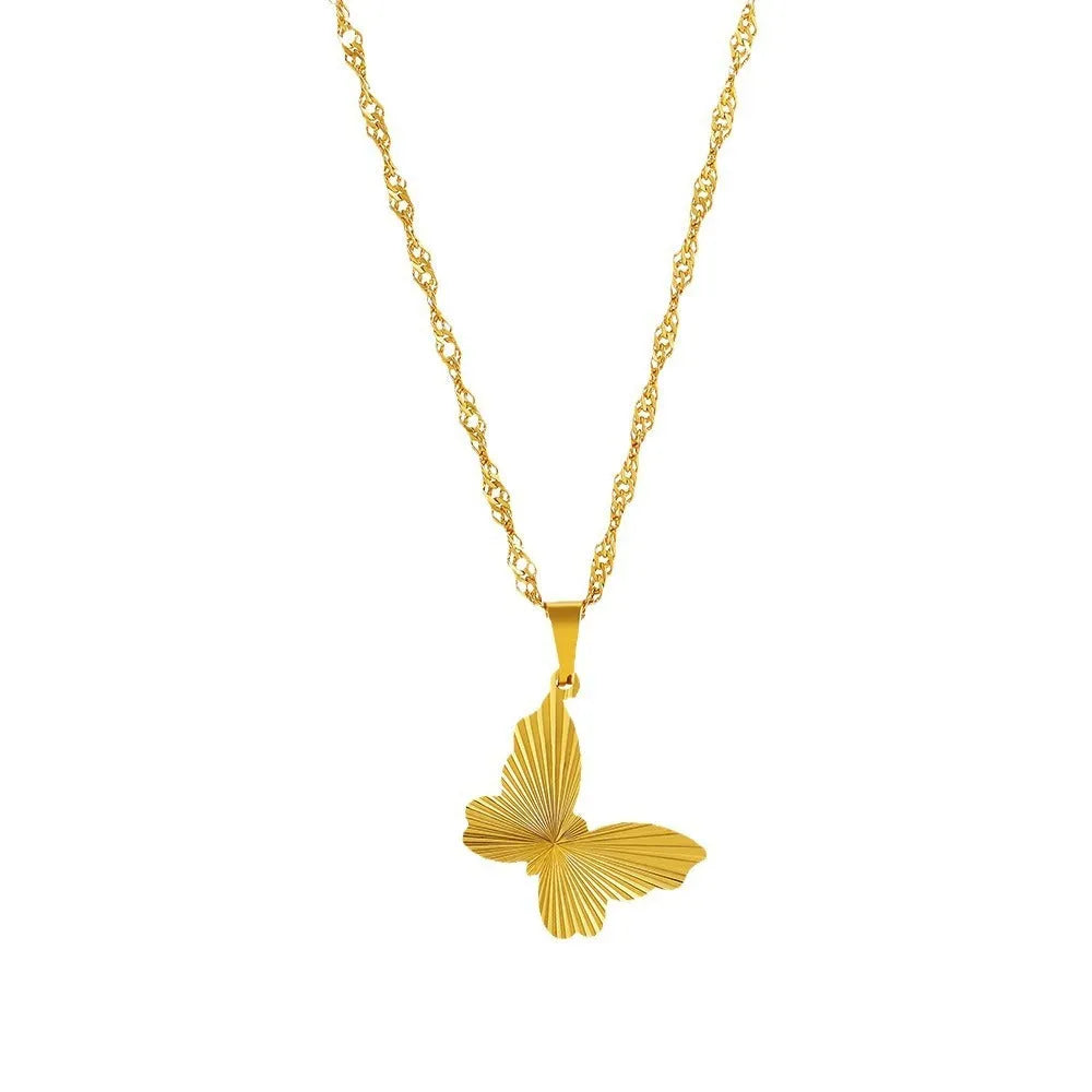 18K real gold plated stainless steel pleated small round pendant necklace on white background