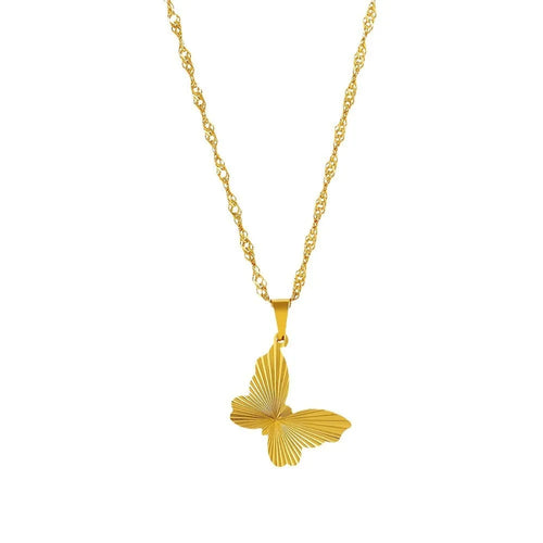18K real gold plated stainless steel pleated small round pendant necklace on white background