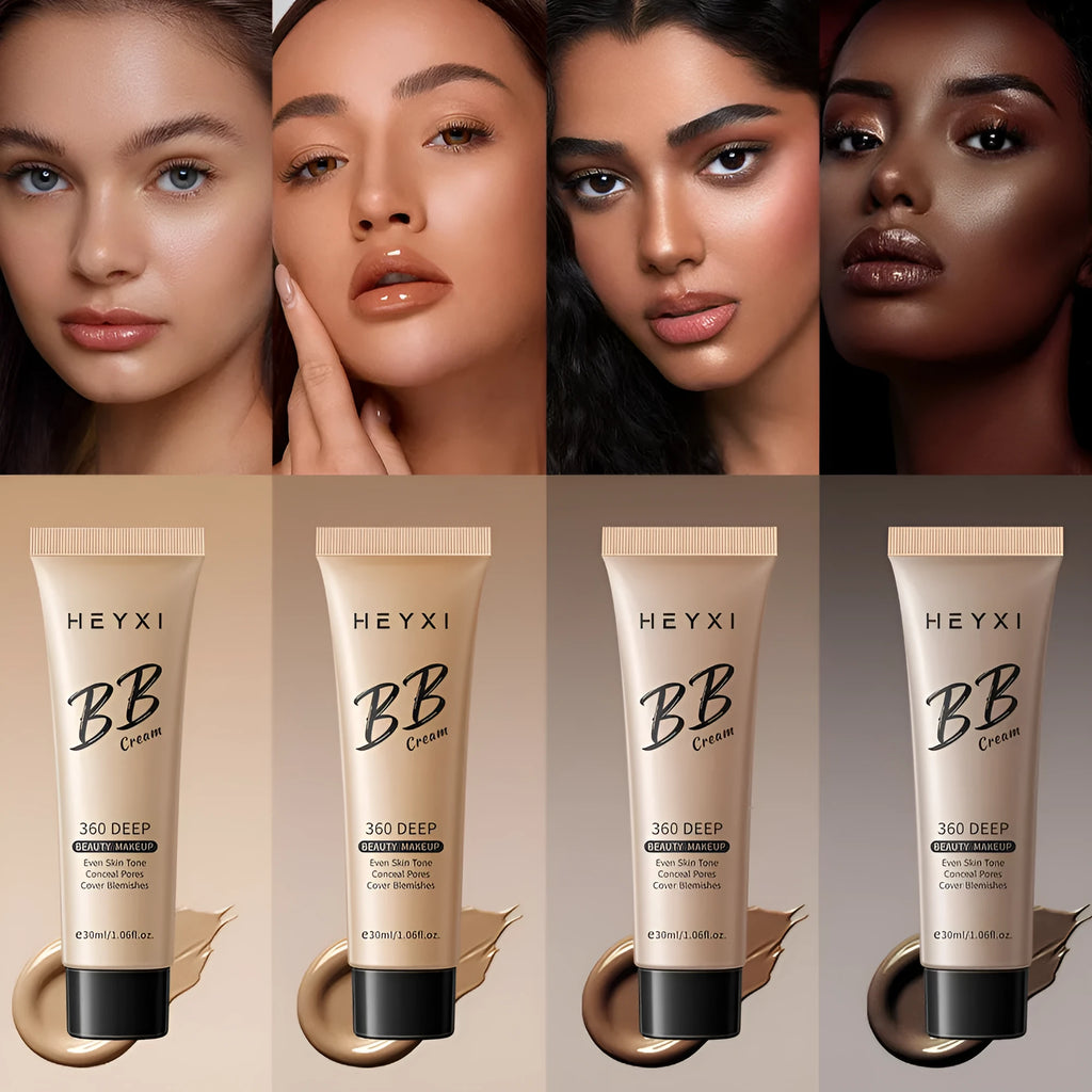 Waterproof BB cream tube in four colour shades: 01, 02, 03, and 04