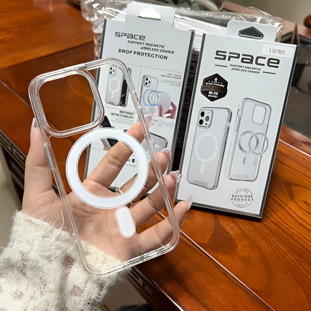 Transparent magnetic acrylic phone case for Apple iPhone with shockproof and anti-fingerprint features