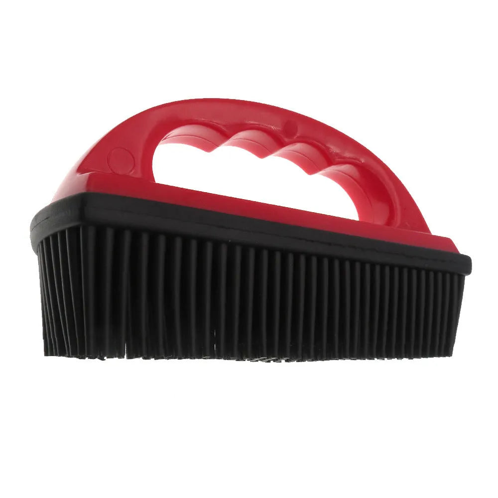Red pet hair removal brush measuring 160x85mm for grooming cats and dogs and cleaning carpets