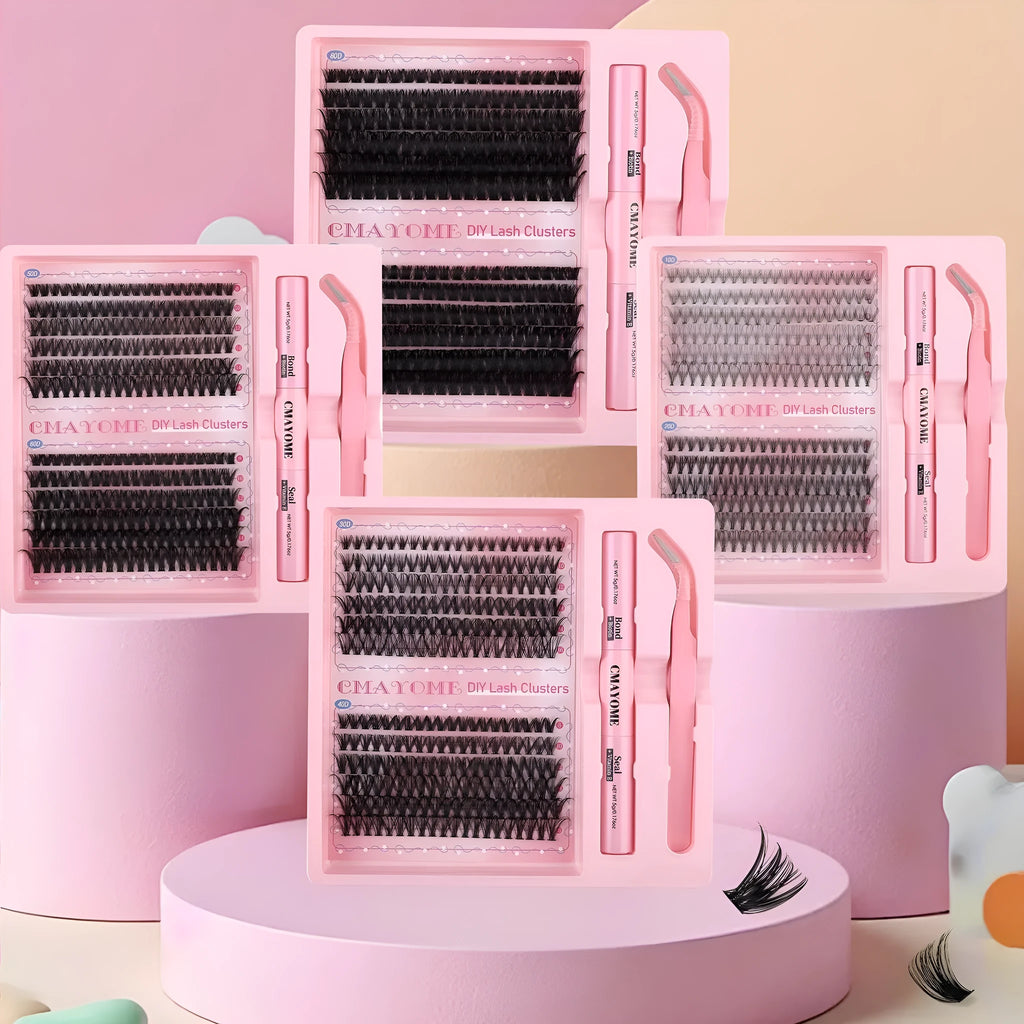 DIY single cluster artificial fibre false eyelashes set for natural thick mixed split styles