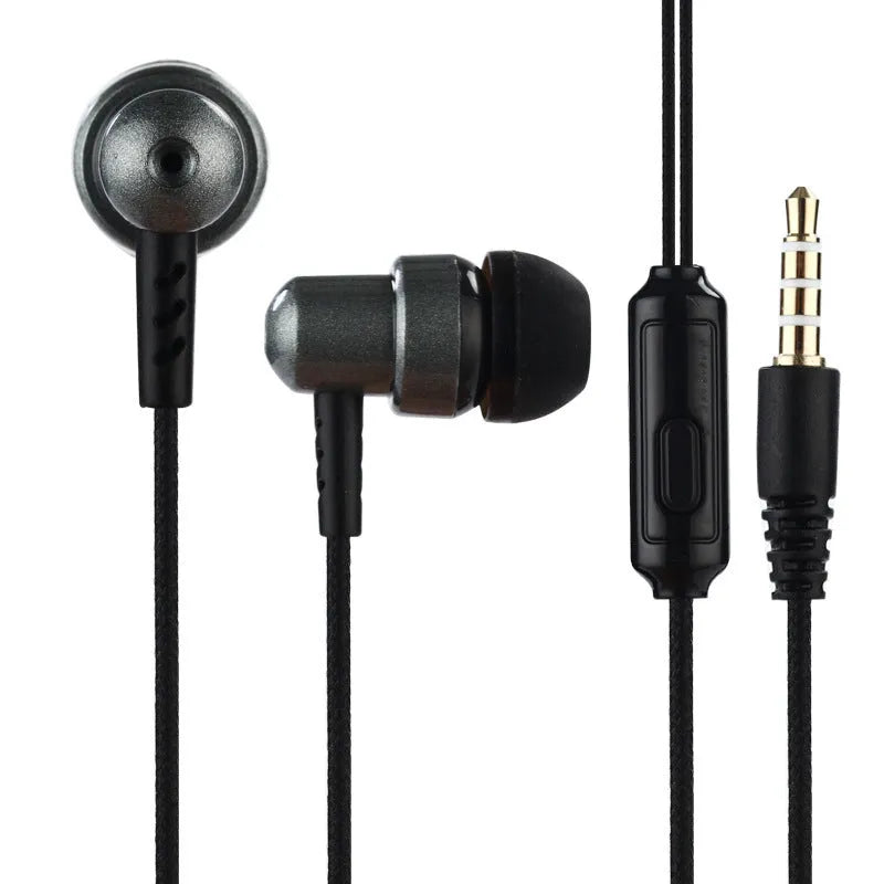 Direct-plug wired in-ear gaming headset with silicone earplugs, braided cable, and built-in microphone in black
