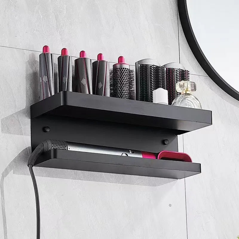 Double-layer punch-free aluminium storage rack for Marcel wavers and hair curlers in white.