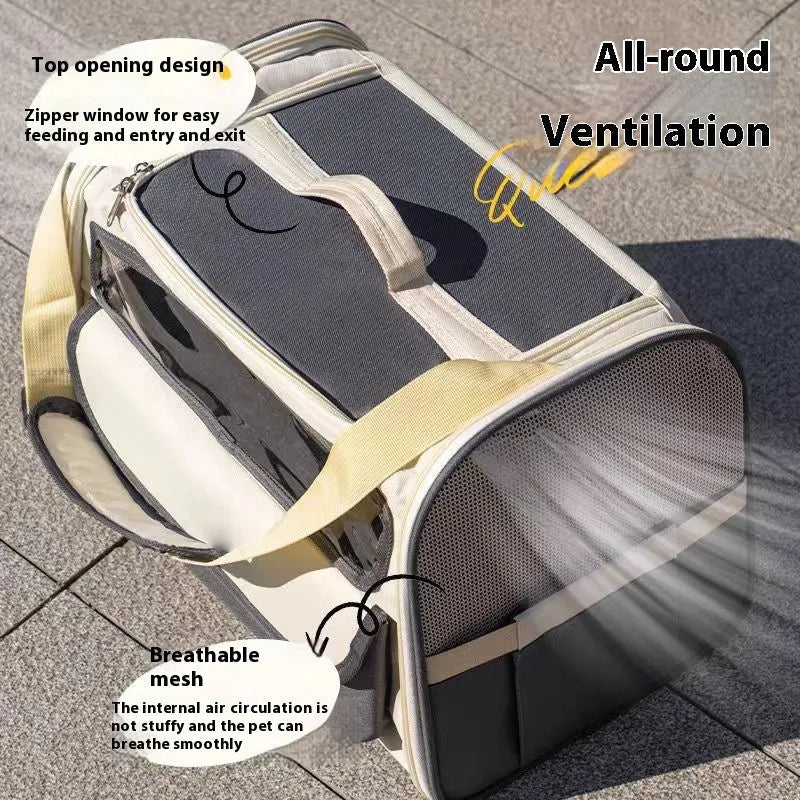 See through breathable large capacity pet bag foldable travel carrier for small pets in blue