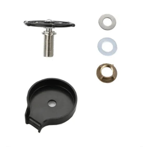 Black high pressure automatic stainless steel glass washer with ABS base and copper hose on a counter.