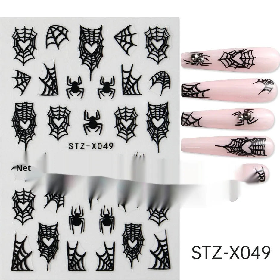 Black and silver striped cartoon pattern nail stickers with plastic application tool