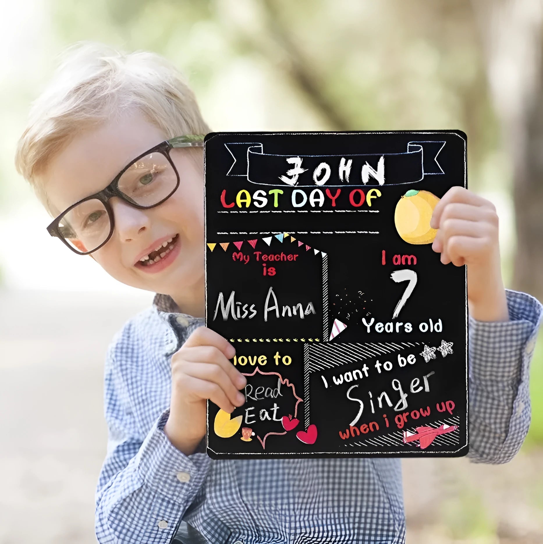 Natural wood colour first day of school blackboard ornament with modern simplicity style.