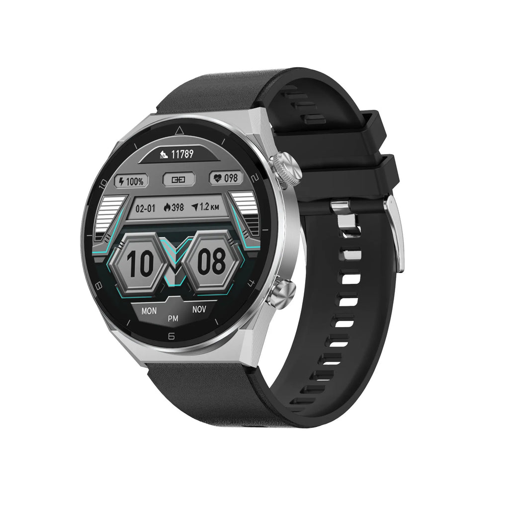 Smartwatch with TFT touch screen showing health metrics on wrist with silicone strap