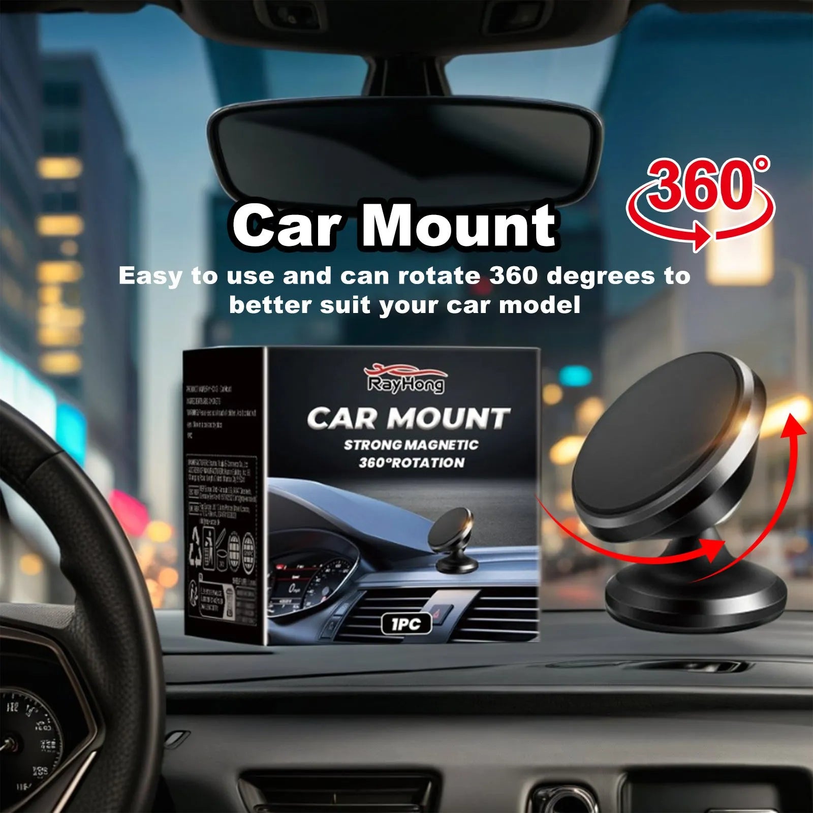 Black magnetic car foldable phone holder with compact ABS design on a desk surface