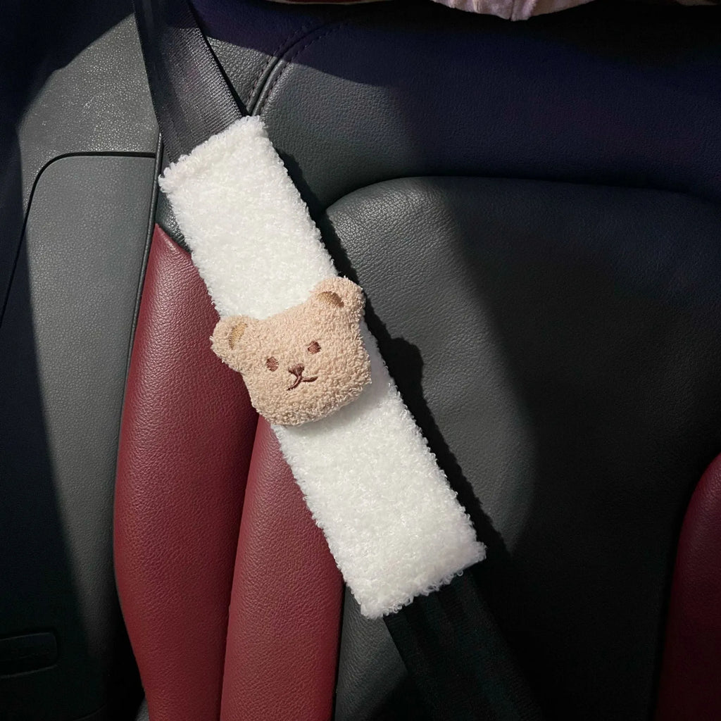 Cartoon bear shoulder sleeve baby car seat belt protective cover in plush material