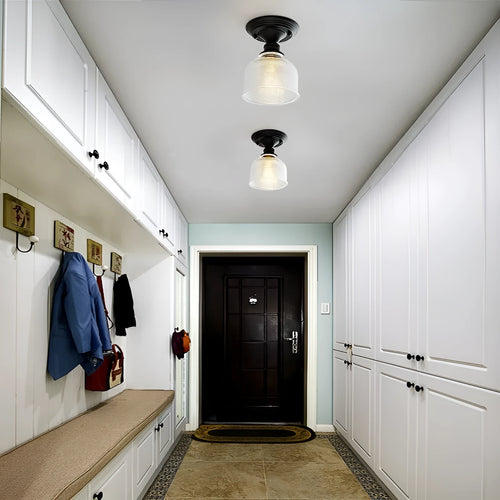 American retro-style single-head wall or ceiling lamp with clear glass cover for hallway lighting