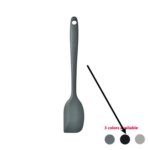 12-piece black silicone kitchen utensil set including spatula, spoon, and claw tools in a rotating storage bucket on a kitchen counter.