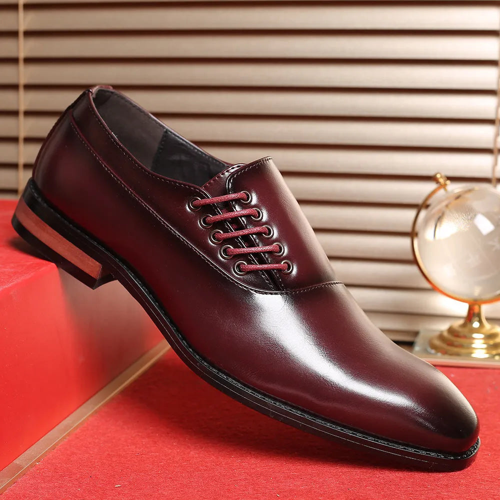 Plus size men's business formal shoes in artificial PU black colour with breathable upper