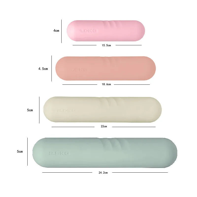 A silicone-edged, non-slip hand-drawn yoga dumbbell stick in various colours and weights.