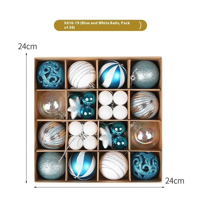 Set of 36 electroplated plastic Christmas tree pendant balls in silver colour with shiny metallic finish